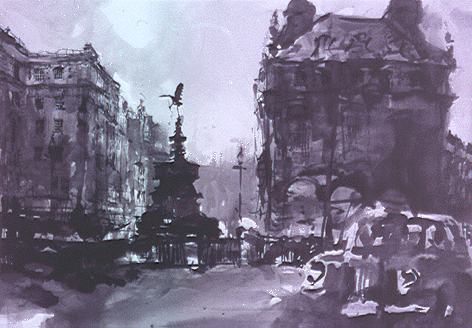 ink, charcoal and graphite, Piccadilly Circus