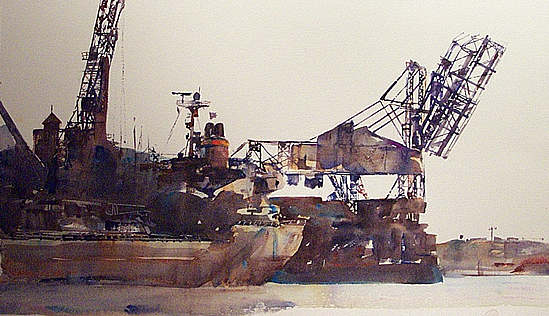 maritime watercolour painting, Port Melbourne, click to go back to seascapes 1