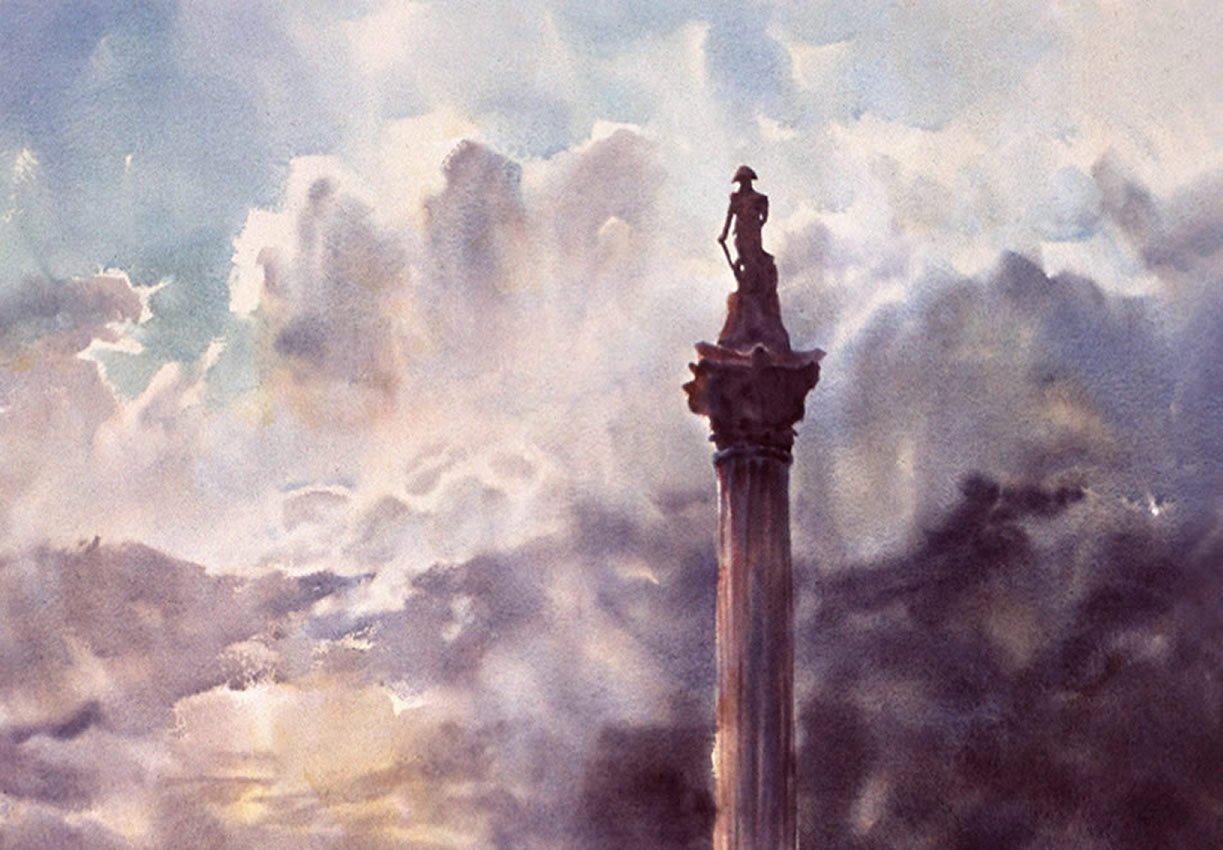 Nelson's Column -  watercolour, detai view only (click to return to full view)