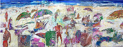 Whale Beach, acrylic and canvas collage, by Wayne Roberts
