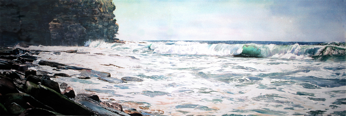 large watercolor seascape, North head Bilgola