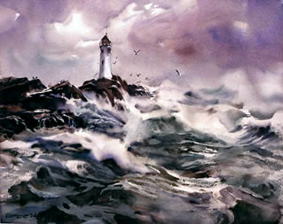 watercolour, lighthouse