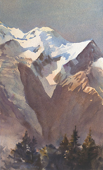 transparent watercolour by Wayne Roberts, Mont Blanc Glacier
