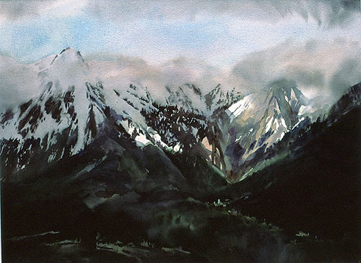 transparent watercolour painting, Alps near Briancon