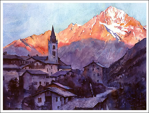 Lanslevillard, watercolour French Alps